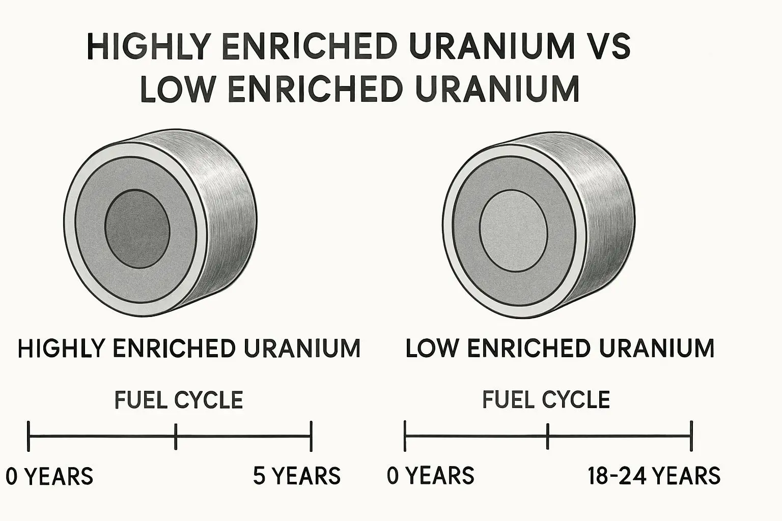 기술적 난제: 고농축 vs 저농축 우라늄 선택