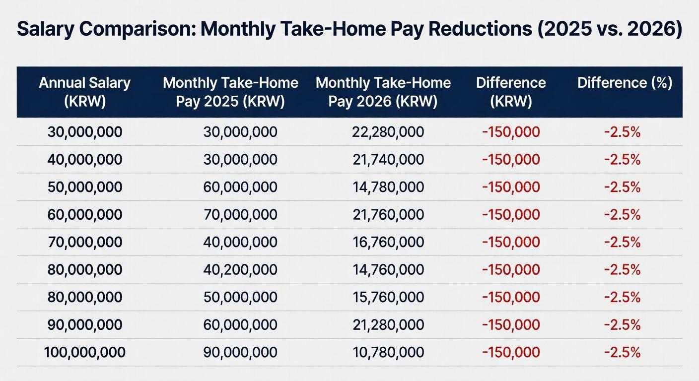 💰 연봉별 월 실수령액 변화 (2025년 vs 2026년)