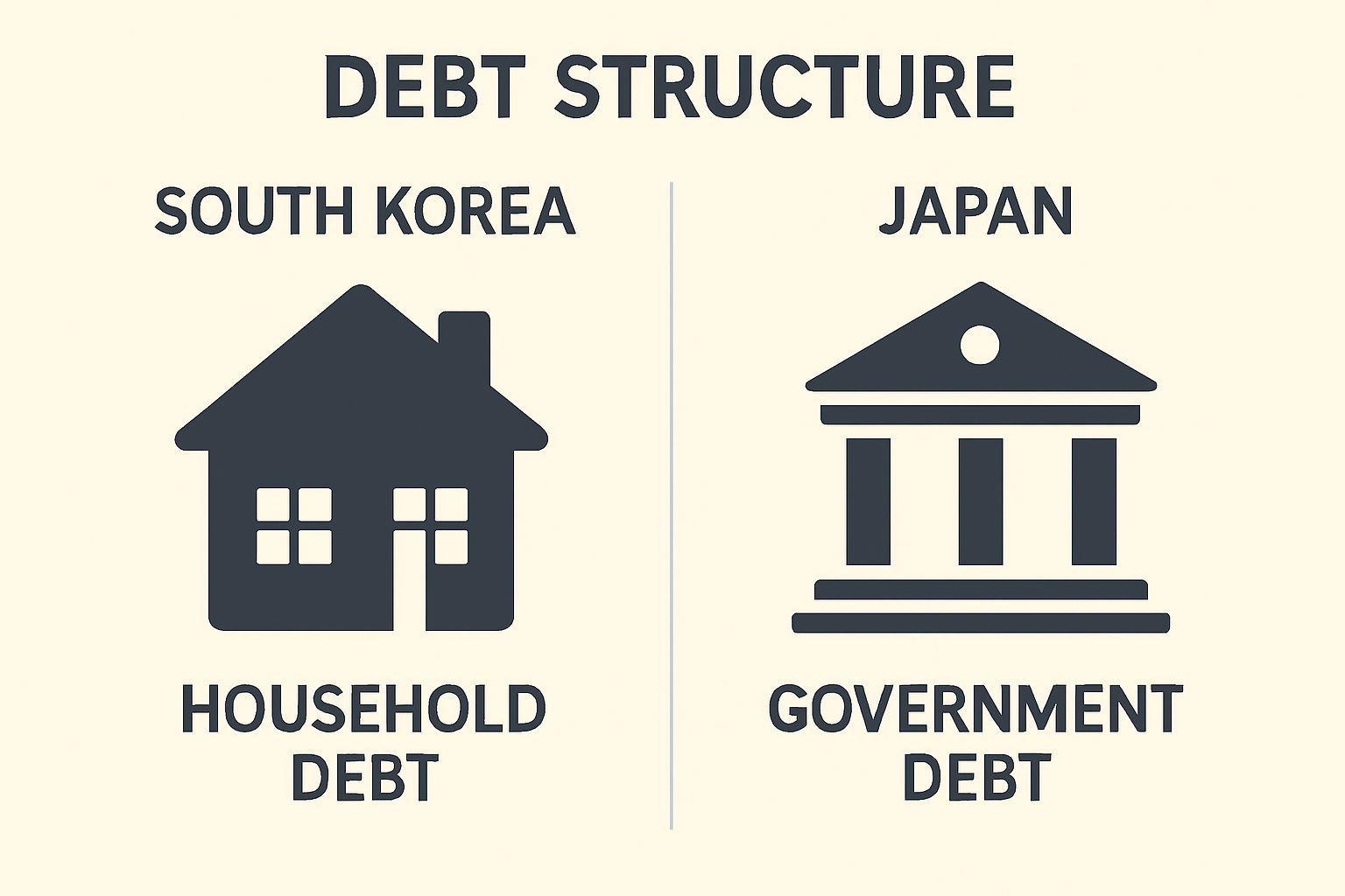 ⚙️ 부채의 주체: 한국은 가계, 일본은 정부