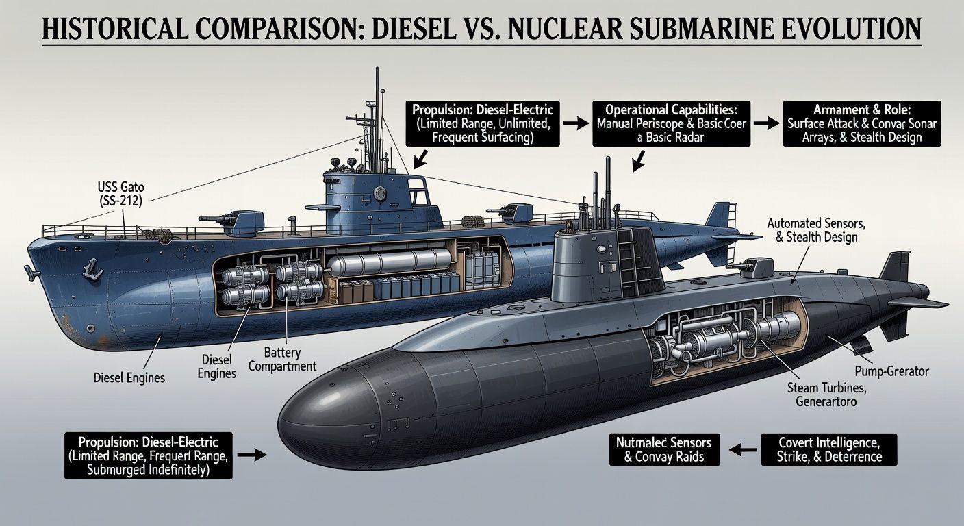 📈 디젤 잠수함에서 핵추진 잠수함으로의 역사적 진화