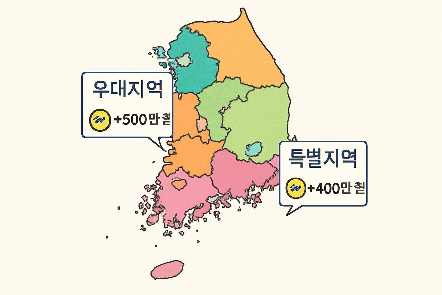 💰 지역별 추가 지원금: 우대지역 10만원, 특별지역 15만원 더 받기