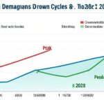 A detailed infographic showing semiconductor demand cycles from 2026 to 2028, with peak in July 2027, showing upward and downward trends with clear data visualization and timeline markers.