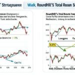 A detailed infographic showing the comparison between covered call ETF structure and Roundhill's total return swap structure, with arrows showing cash flows, leverage mechanism, and weekly distribution payments. Visual elements should include stock charts, contract symbols, and percentage multipliers (1.2x).