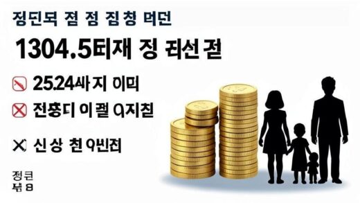 A dramatic infographic showing South Korea's national debt reaching 1304.5 trillion won, with per capita debt of 25.24 million won visualized as stacks of coins next to a family silhouette.