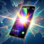 A dynamic image of a Samsung Galaxy smartphone with a triumphant glow, overlaid on a map of Japan, symbolizing market dominance and technological advancement.