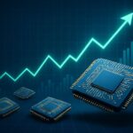 A dynamic image showing a rising stock chart overlaid with microchips, symbolizing semiconductor industry growth and market leadership.