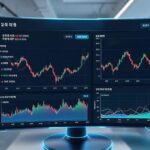 A futuristic financial dashboard showing Super ISA benefits, with Korean stock market charts and investment growth graphics, digital interface with glowing elements, modern office background, professional atmosphere.