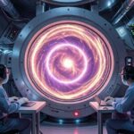A futuristic tokamak fusion reactor in a Chinese laboratory, with glowing plasma inside a donut-shaped chamber, scientists monitoring data on screens, advanced technology atmosphere
