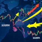 A global financial market scene with arrows pointing to South Korea, representing large capital inflows.
