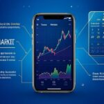 A modern, professional infographic showing key stock market terminology floating around a smartphone displaying financial charts, with a futuristic 2026 calendar in the background, vibrant blue and gold color scheme, clean and educational design.