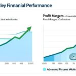 A professional infographic showing TSMC's quarterly financial performance with charts for revenue growth, profit margins, and advanced process node contributions. Visual elements include upward trending graphs, semiconductor wafers, and AI-related icons.