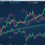 A stock chart showing a dip and then a rebound, with a subtle background image of data flowing.
