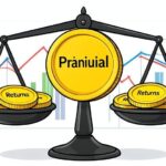 A symbolic illustration showing a large golden coin labeled 'Principal' outweighing multiple smaller coins labeled 'Returns' on a balance scale, with charts and graphs in the background