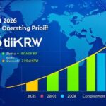 A vibrant financial infographic showcasing SK Hynix's Q1 2026 record-breaking operating profit of 37.6 trillion KRW, alongside a rising bar chart comparing it to previous periods and competitors' operating margins. Semiconductor chips and a world map subtly integrated in the background.