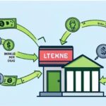 A visual representation of dividend stocks with cash flowing from a company building to investors, showing stable income streams