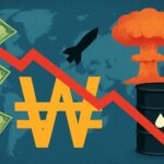 A visual representation of global currencies, with the Korean Won clearly depreciating against a backdrop of geopolitical tension and energy commodity prices.