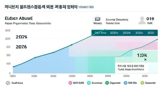 An infographic showing South Korea's rapid aging population trend from 2020 to 2026, with overlay of elder abuse statistics and economic dependency indicators in a modern data visualization style