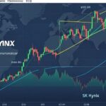 Korean stock market chart showing a strong upward trend, with abstract representations of Samsung Electronics and SK Hynix leading the charge. Global geopolitical events are subtly hinted in the background, but the foreground emphasizes the resilience of the K-semiconductor industry.