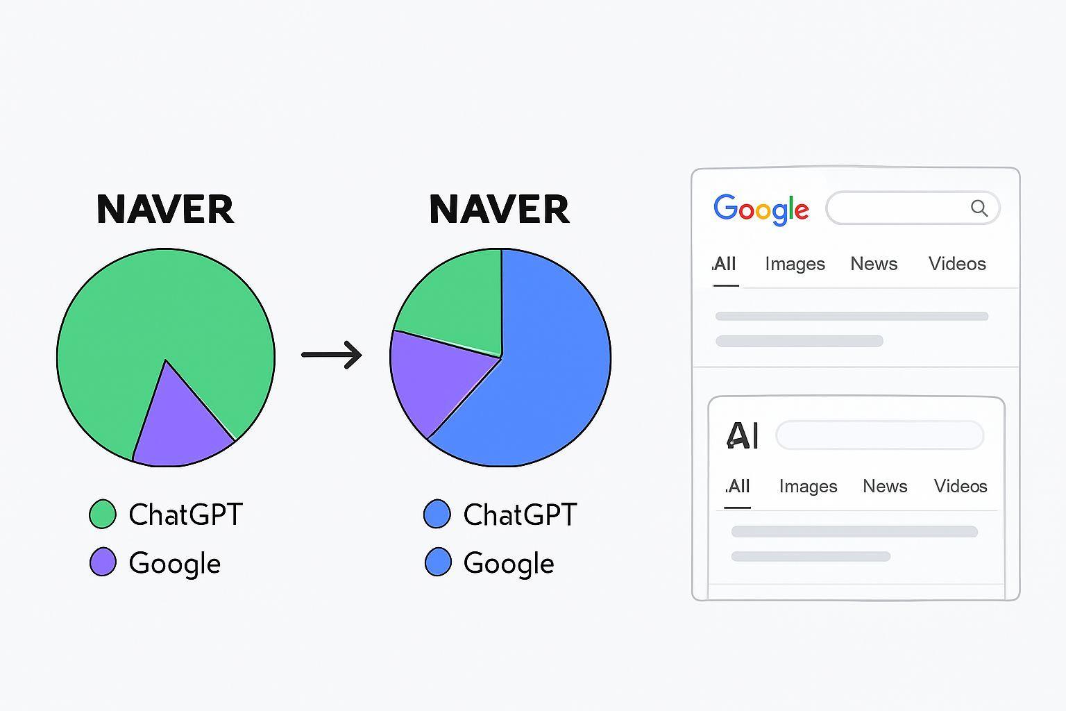 📉 본업 위기: 검색 시장 점유율 급감, AI 격차 벌어져