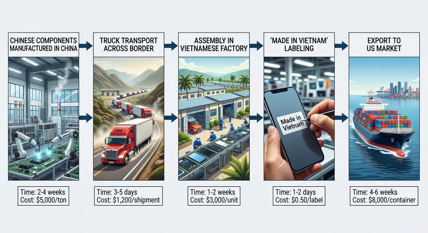 ⚙️ 우회 수출 메커니즘: 중국 부품 + 베트남 조립의 완벽한 시너지